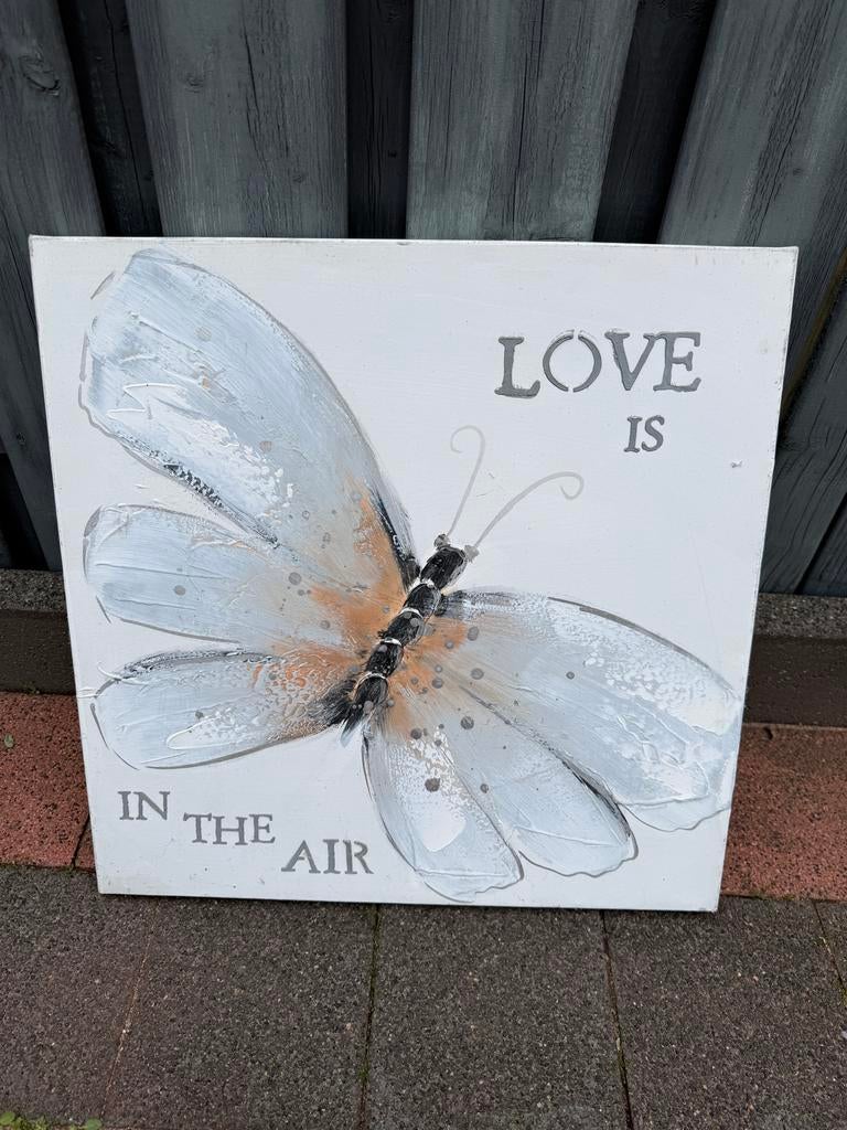 Canvas schilderij vlinder 'Love is in the air', Huis en Inrichting, Woonaccessoires | Schilderijen, Tekeningen en Foto's, Ophalen