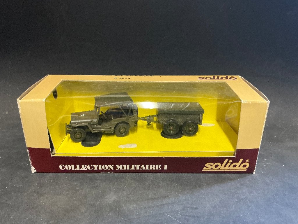 Solido Willys jeep met aanhangwagen - TOP, Ophalen of Verzenden, Zo goed als nieuw, Auto, Overige merken