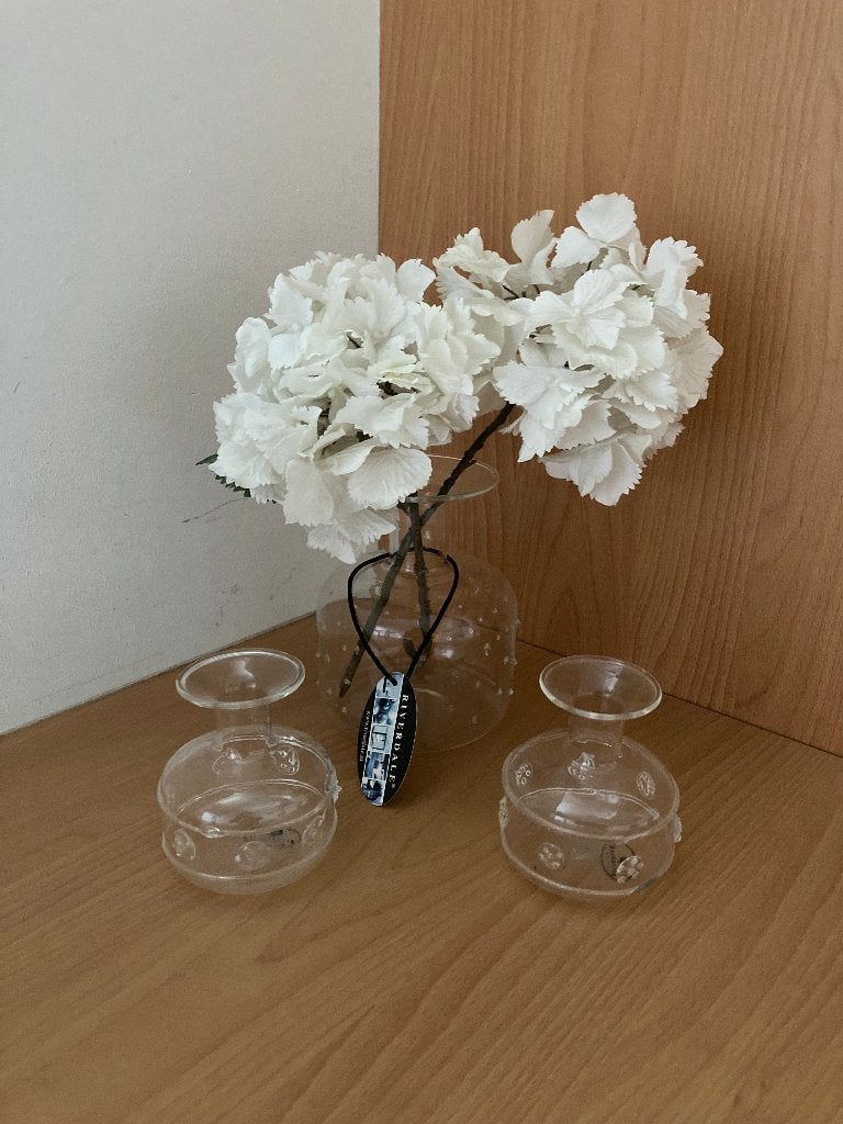 3-delige Glazen vazen set met kunstbloemen - RIVERDALE, Ophalen, Transparant, 16 cm, Glas
