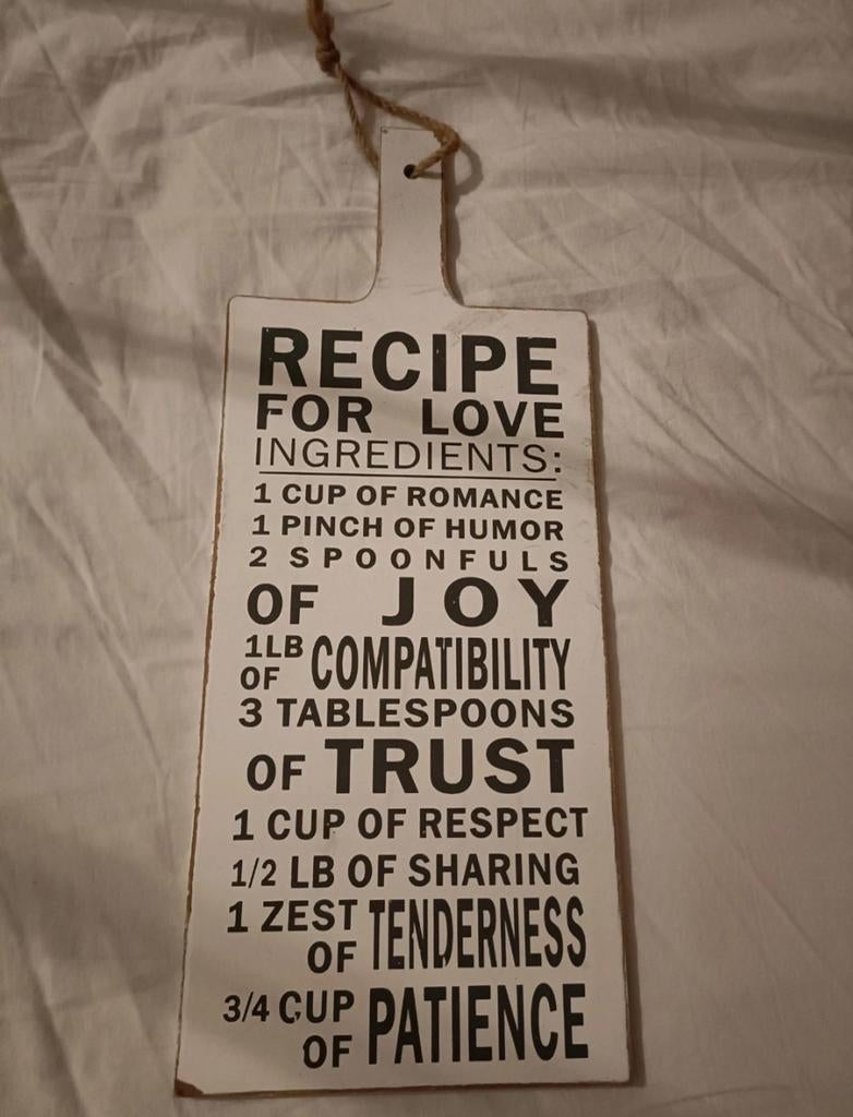 Decoratief tekst plankje 'Recipe for Love', Ophalen, Hout, Gebruikt, Landelijk