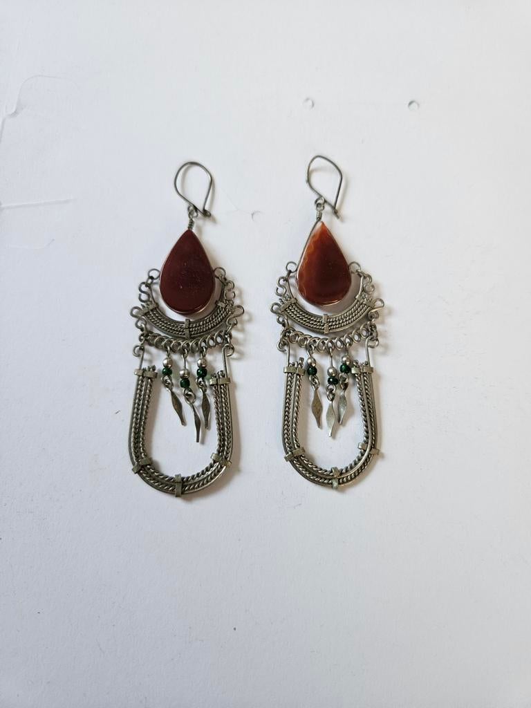 Vintage Carneool Tribal Kuchi Oorbellen Handgemaakt, Overige materialen, Oranje, Ophalen of Verzenden, Met edelsteen