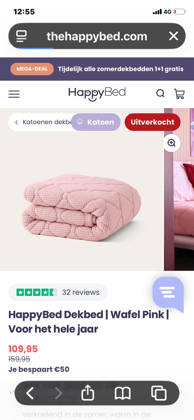 Happybed roze 220 wasbaar dekbed, Ophalen, Zo goed als nieuw, Roze