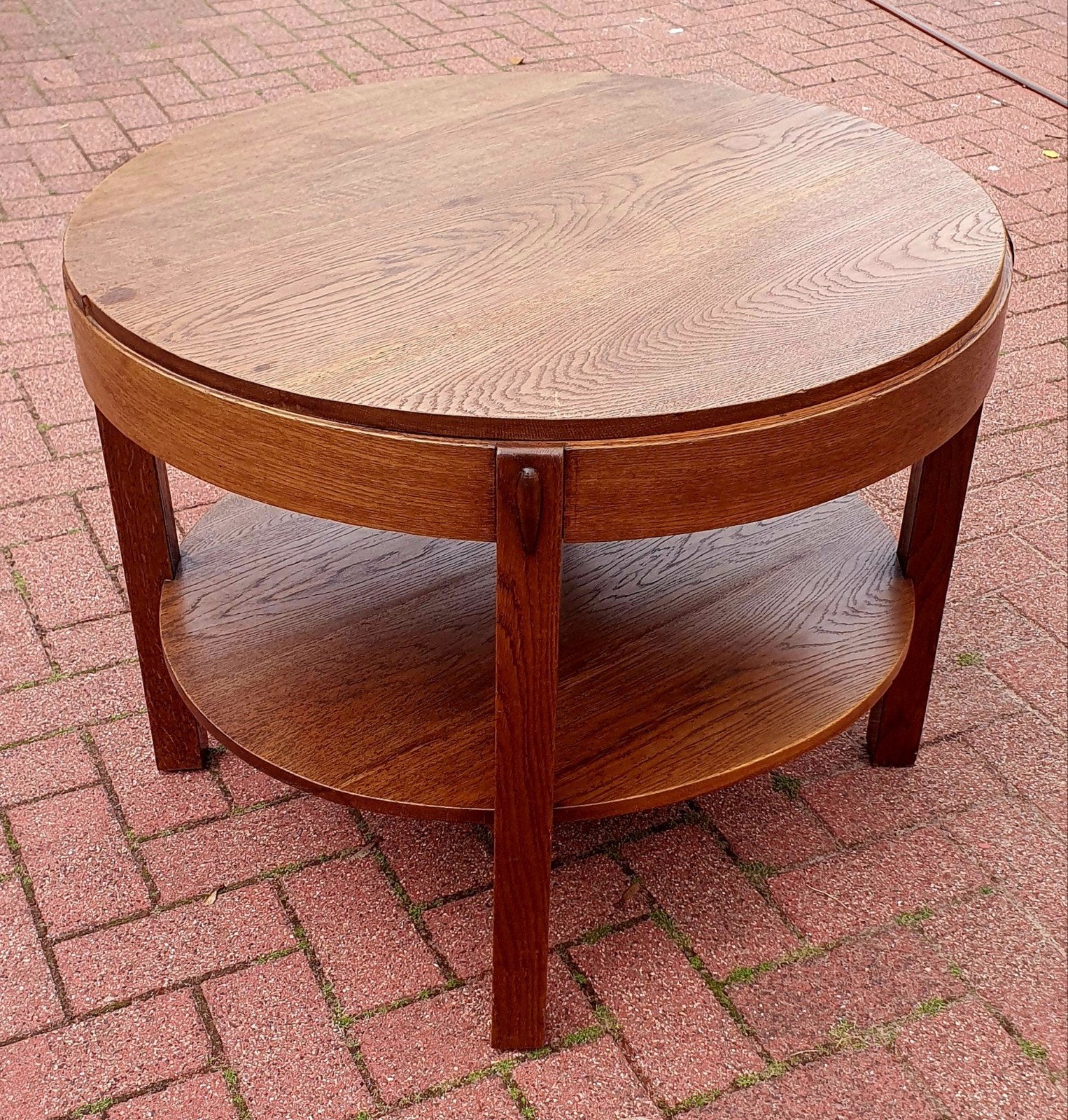 Amsterdamse School Salontafel / Ronde Eiken Tafel (Ø 80 cm), Ophalen