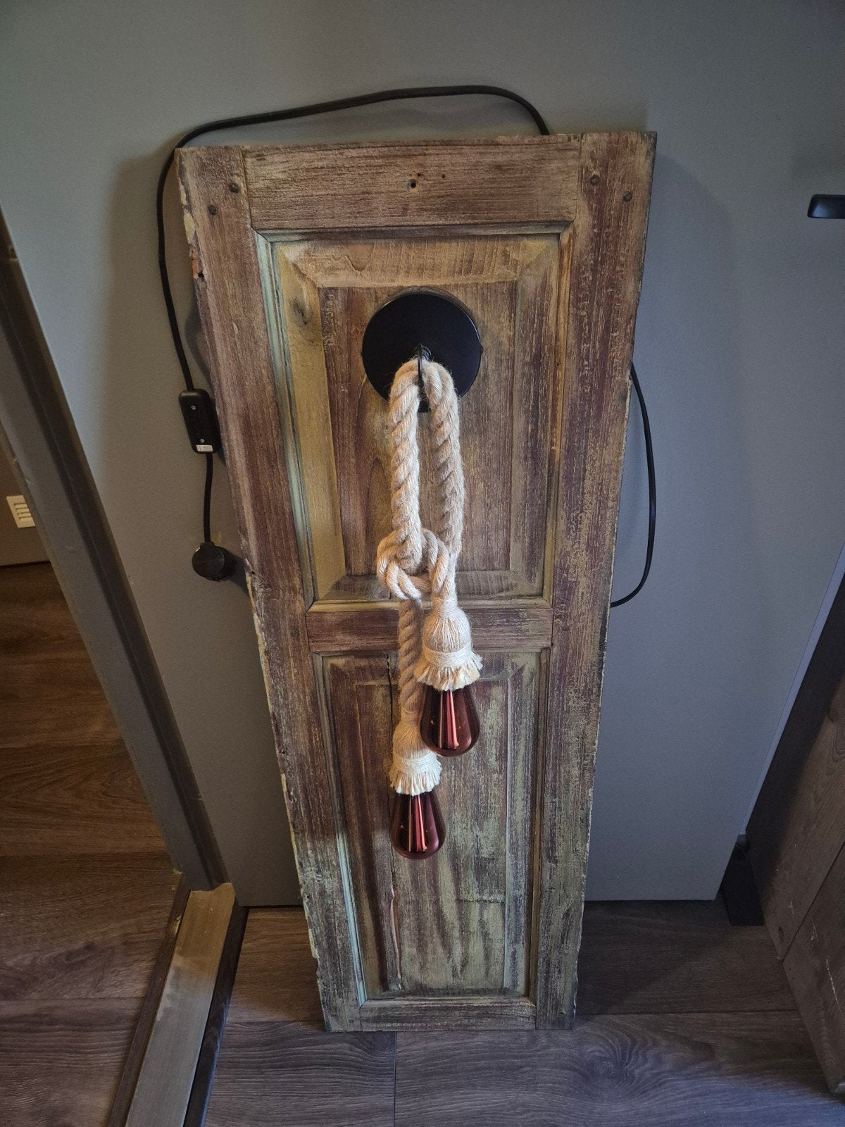 wanddecoratie hout met touw en verlichting, Ophalen, Zo goed als nieuw