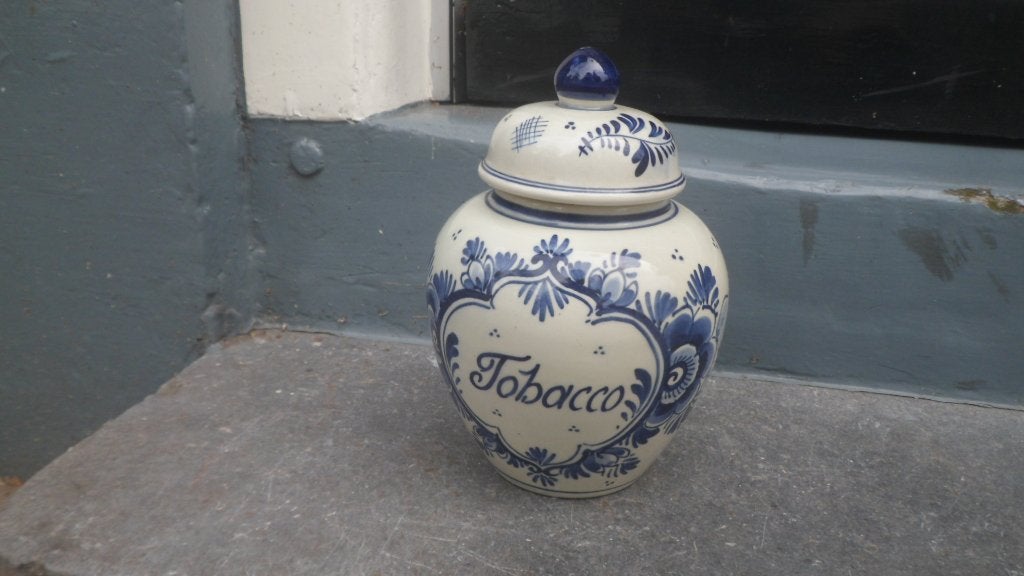 Delftsblauwe TABAKSPOT deksel Delfts Holland handgeschilderd, Ophalen of Verzenden