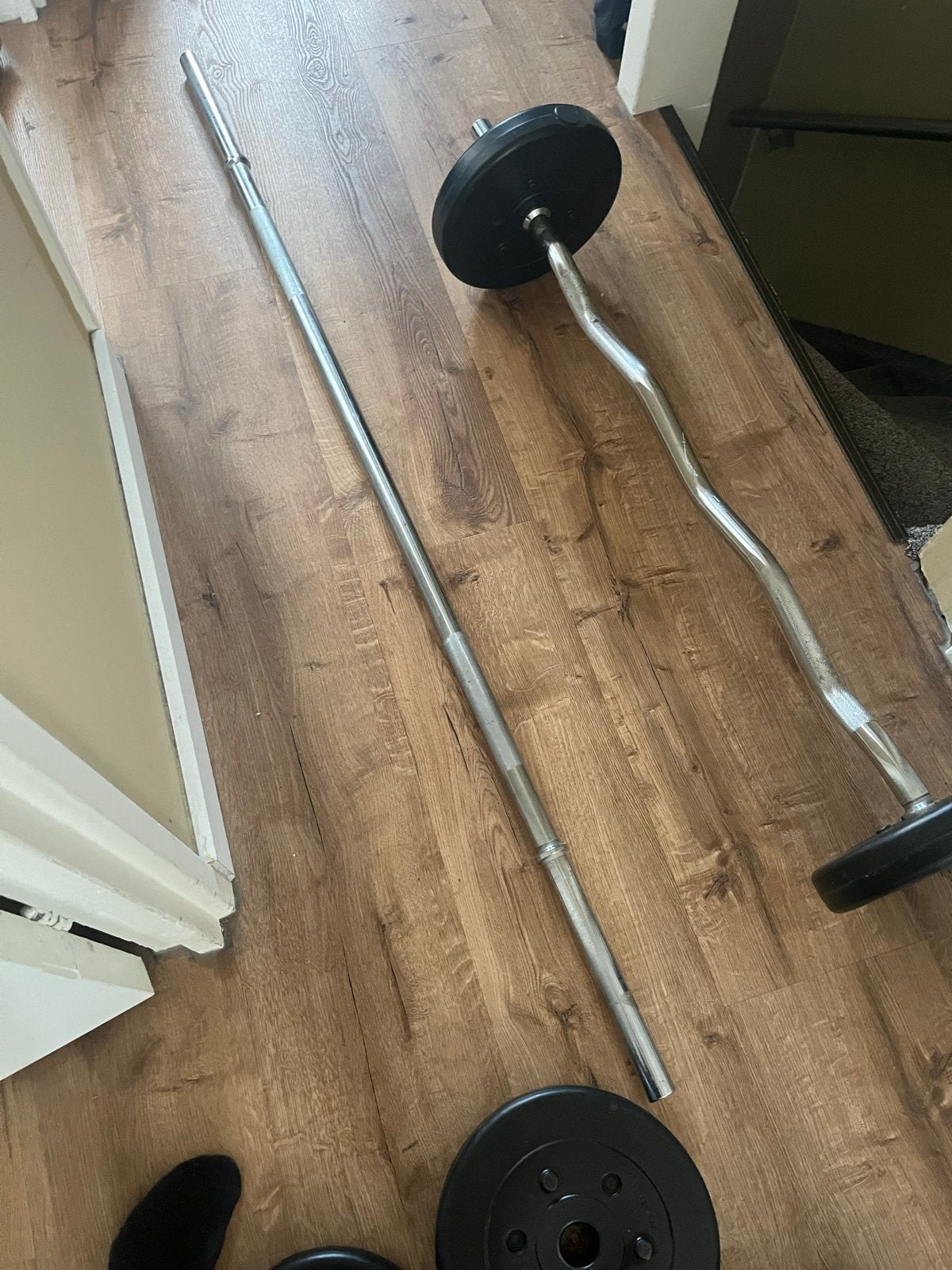 Halterstangen en halterschijven set, Sport en Fitness, Ophalen, Gebruikt, Armen, Halterset