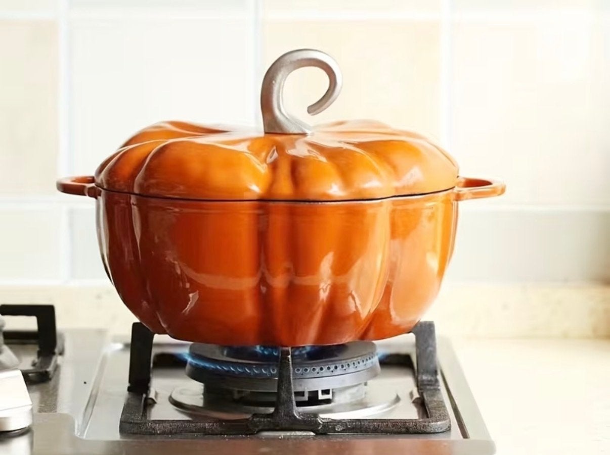 Pompoen Gietijzeren Braadpan - Oranje, Huis en Inrichting, Keuken | Potten en Pannen, Nieuw, Overige merken, Braadpan, Gietijzer