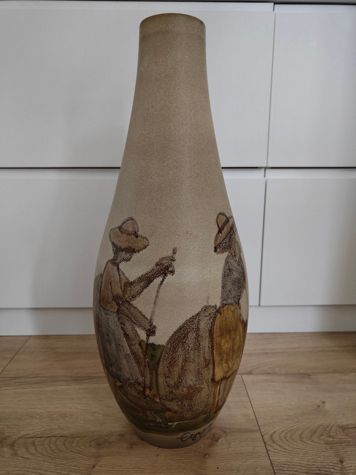 Grote handbeschilderde keramieken vaas (gelimiteerde oplage), Ophalen, 73 cm, Beige, Zo goed als nieuw