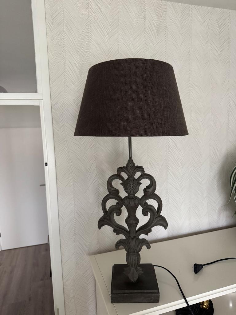 Lamp met lampenkap, Ophalen, Zo goed als nieuw, Bruin, Rond