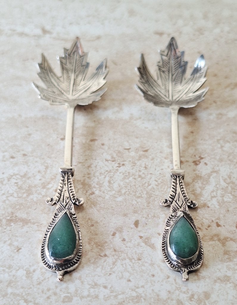 2 x vintage lepeltjes jade zilver?, Ophalen of Verzenden