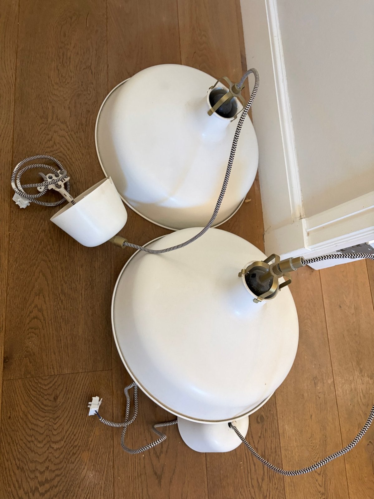 2x IKEA Ranarp hanglampen - Wit, industrieel design, Ophalen, Gebruikt, Metaal, E27 (groot)