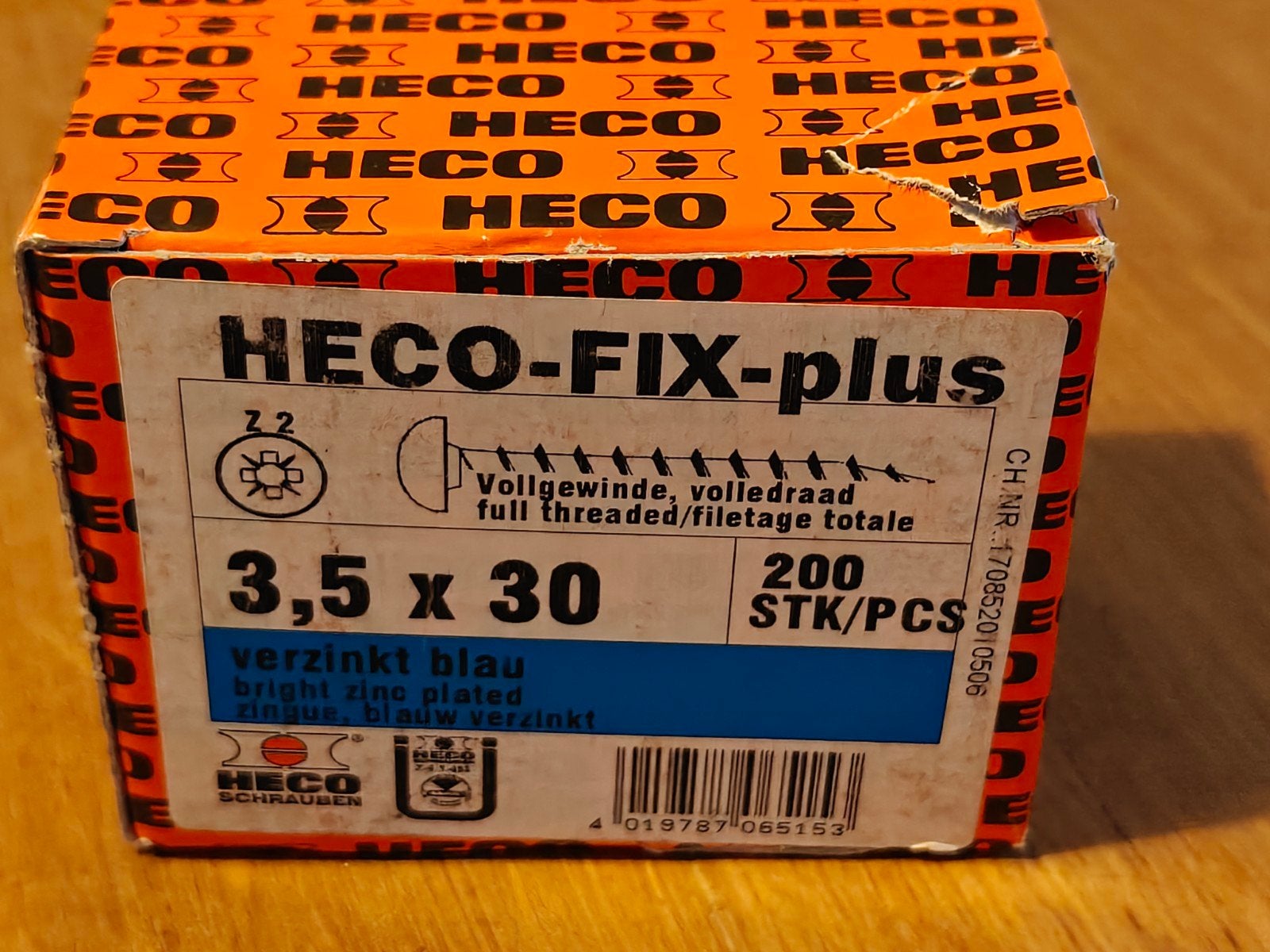 5x200 HECO-FIX-plus schroeven 3.5 x 30 mm, verzinkt blauw, Doe-het-zelf en Verbouw, Ophalen of Verzenden, Nieuw, Minder dan 50 mm