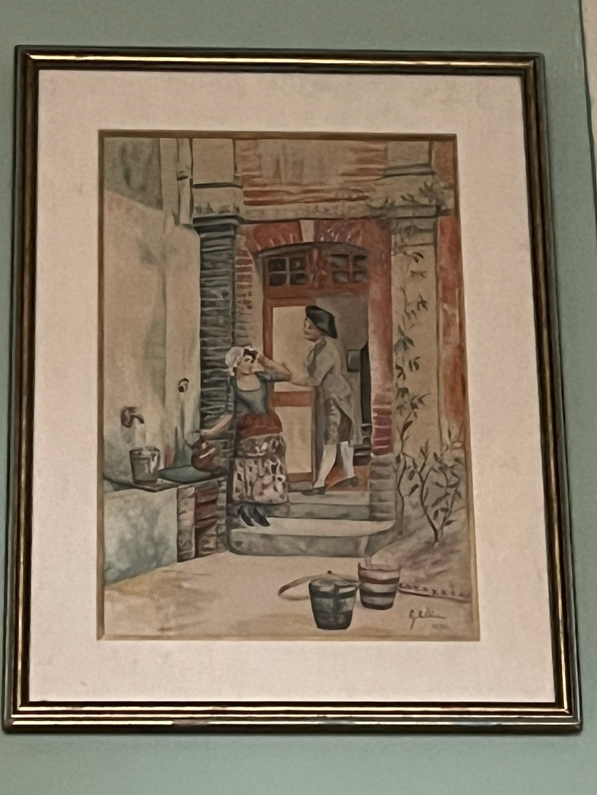 Mooie Aquarel in Lijst “Man Verleidt Vrouw” Gesign en 1896, Ophalen of Verzenden, Gedateerd