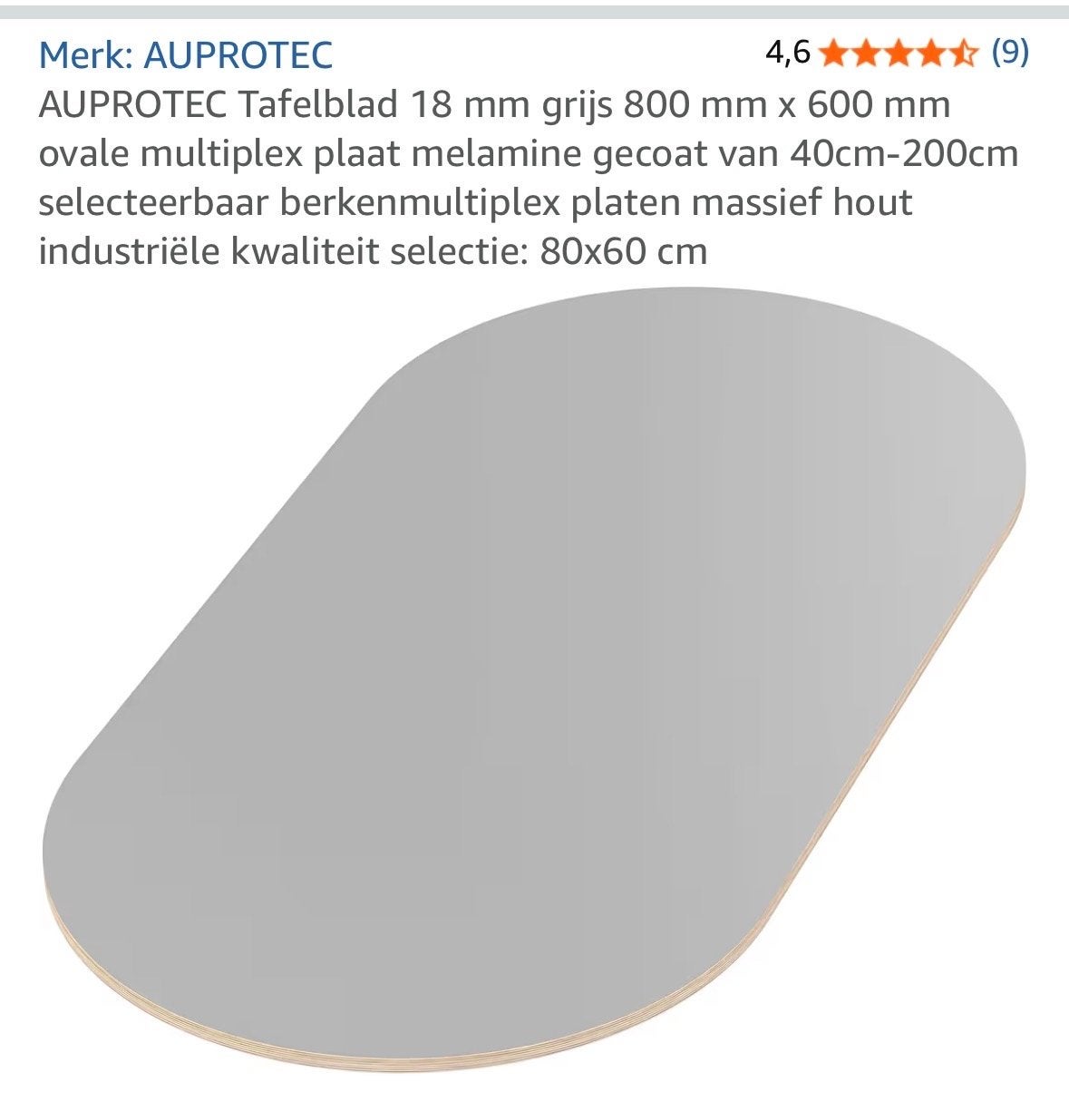 AUPROTEC Ovaal Tafelblad 80x60 cm Grijs Melamine, Ophalen of Verzenden, Nieuw