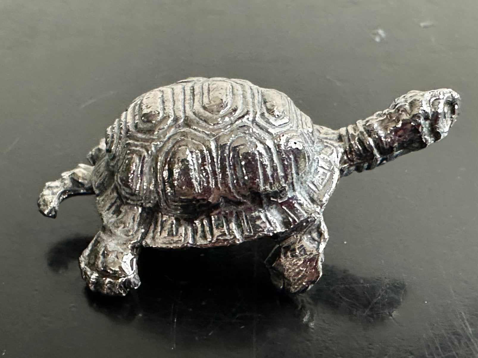 Oud verzilverd Schildpad beeldje  5/2cm H, Ophalen of Verzenden