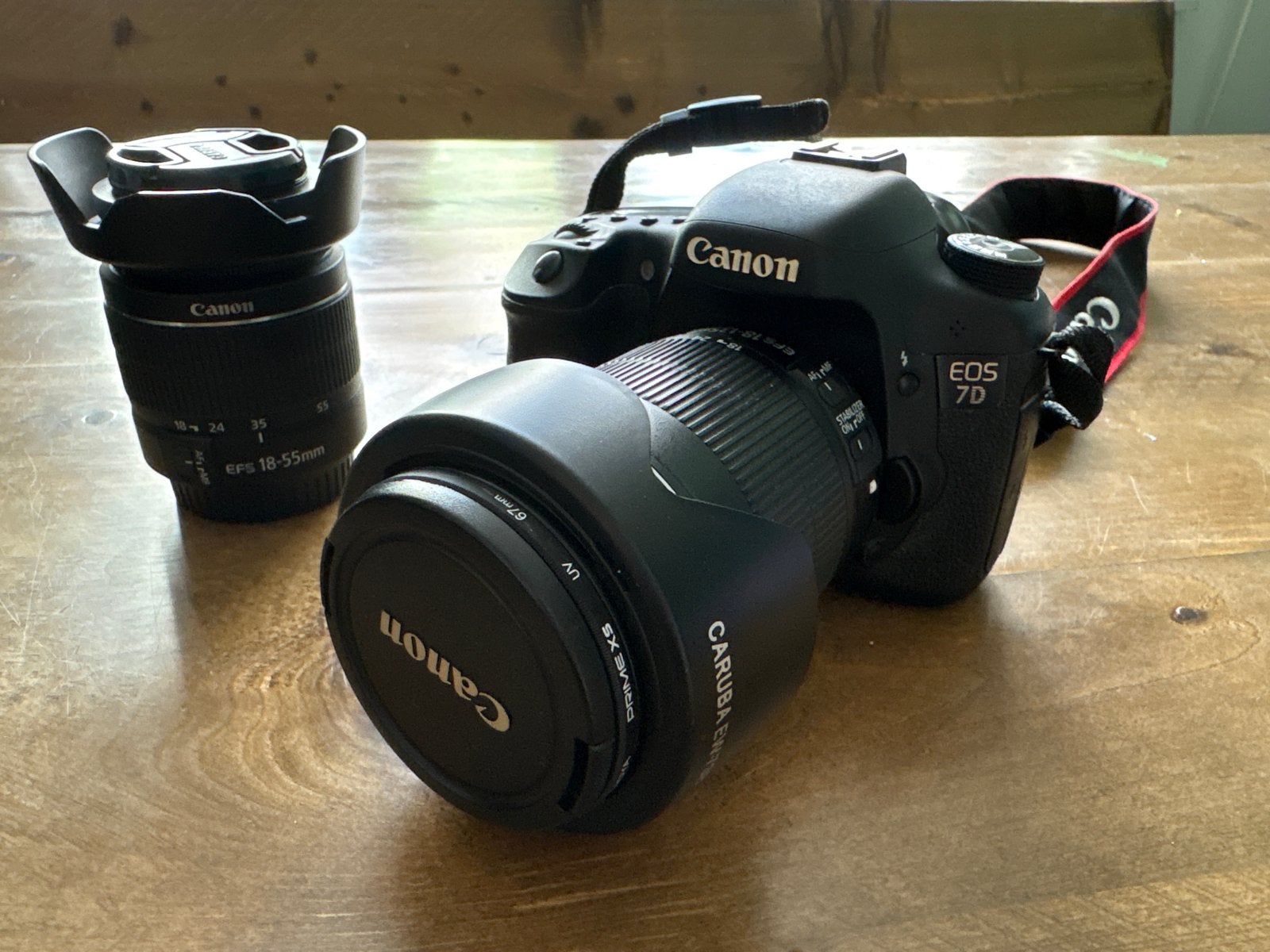 Canon EOS 7D met 2 lenzen en accessoires, Gebruikt, Spiegelreflex, Canon, Geheugenkaart