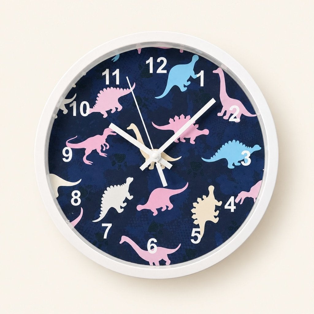 Blauwe Dinosaurus Wandklok met Pasteldesign - 30 cm, Analoog, Nieuw, Modern, Overige merken