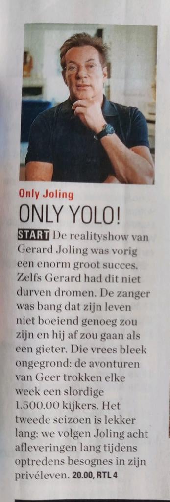 Gerard Joling Artikel Knipsel: Only Joling, Ophalen of Verzenden, 1980 tot heden, Nederland, Knipsel(s)