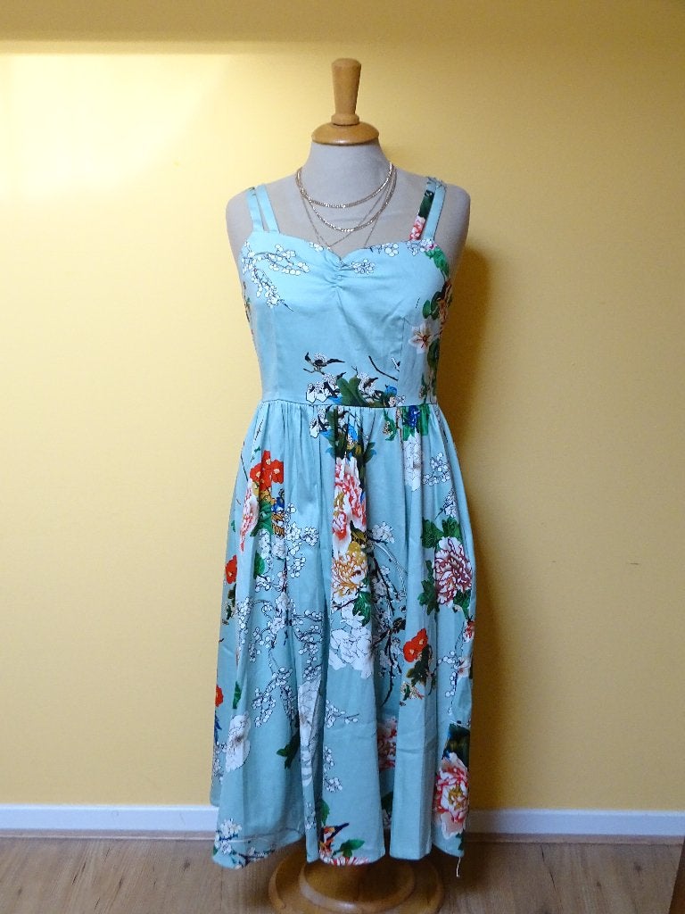 Banned jurk 'Floral' turquoise maat S, Blauw, Nieuw, Ophalen of Verzenden, Knielengte