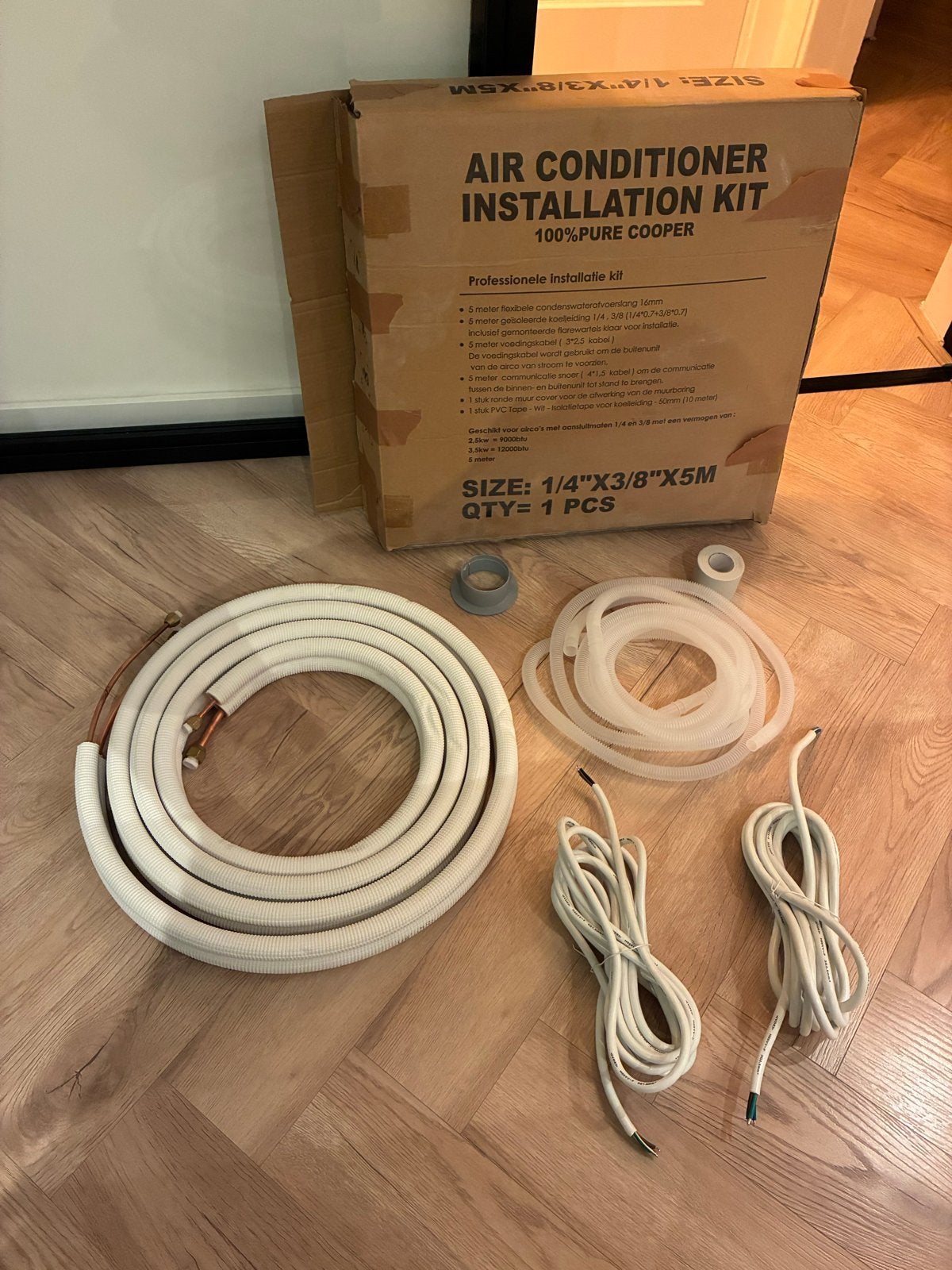 Complete airco installatiekit 5m met extra kabels en slang, Ophalen of Verzenden, Nieuw