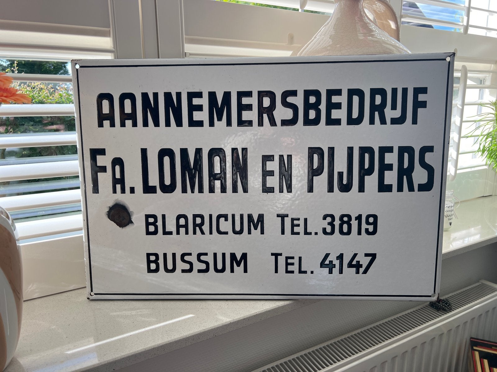 Emaille reclamebord Aannemersbedrijf Fa. Loman en Pijpers, Antiek en Kunst, Ophalen of Verzenden