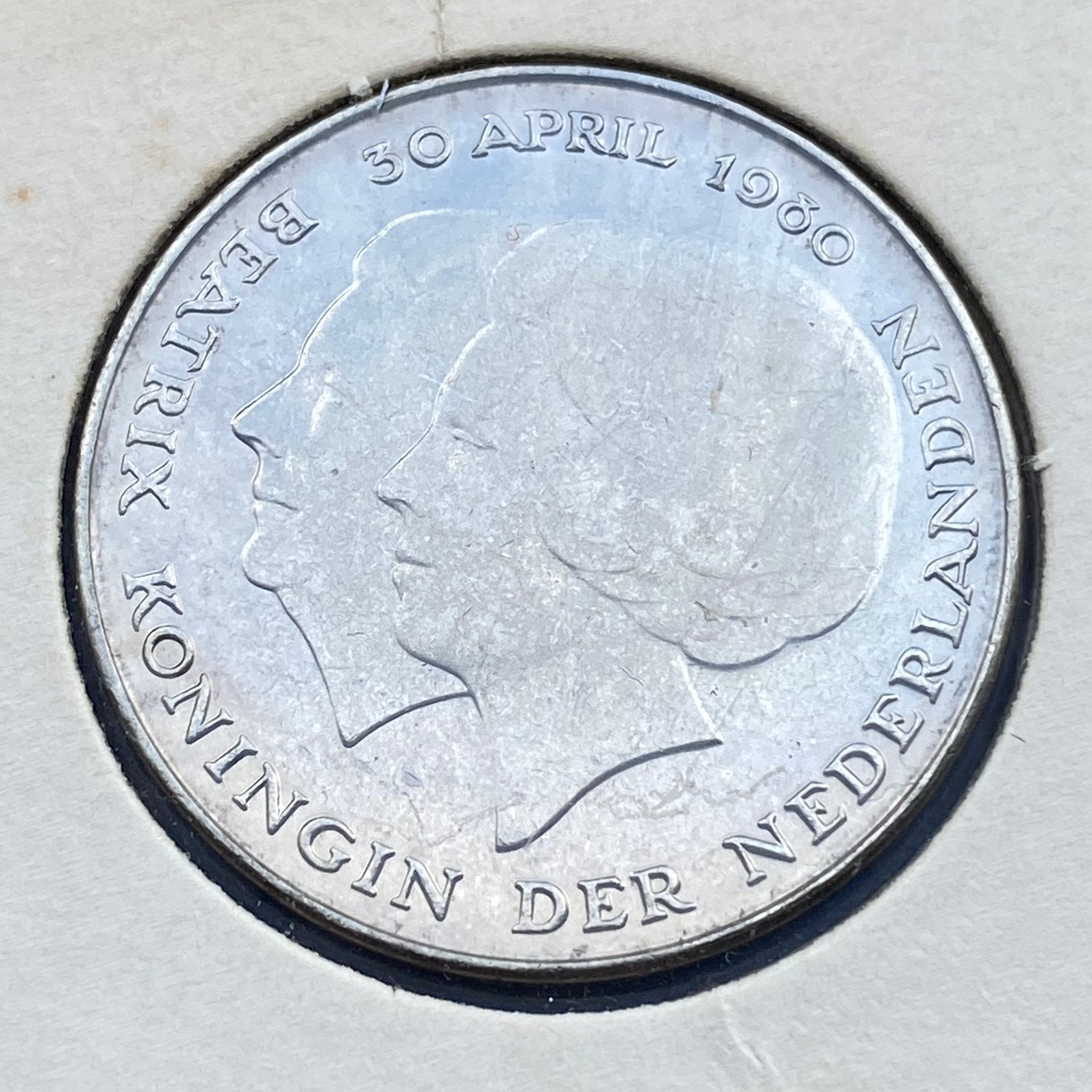 Dubbele Kop Rijksdaalder uit 1980 van Juliana & Beatrix, Verzenden, Koningin Juliana, 2½ gulden, Losse munt
