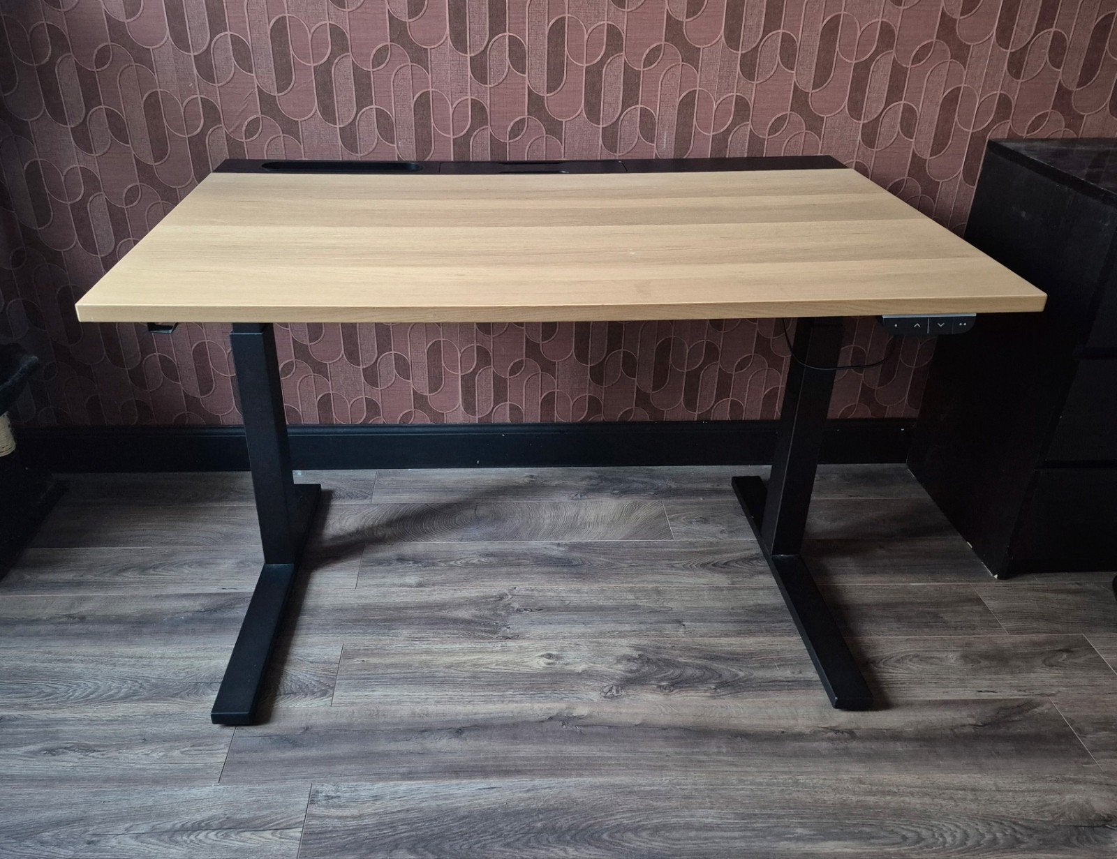 IKEA MITTZON Zit-sta bureau eikenfineer/zwart 120x80 cm, Huis en Inrichting, Bureaus, Ophalen, Elektrisch, 120 cm, IKEA