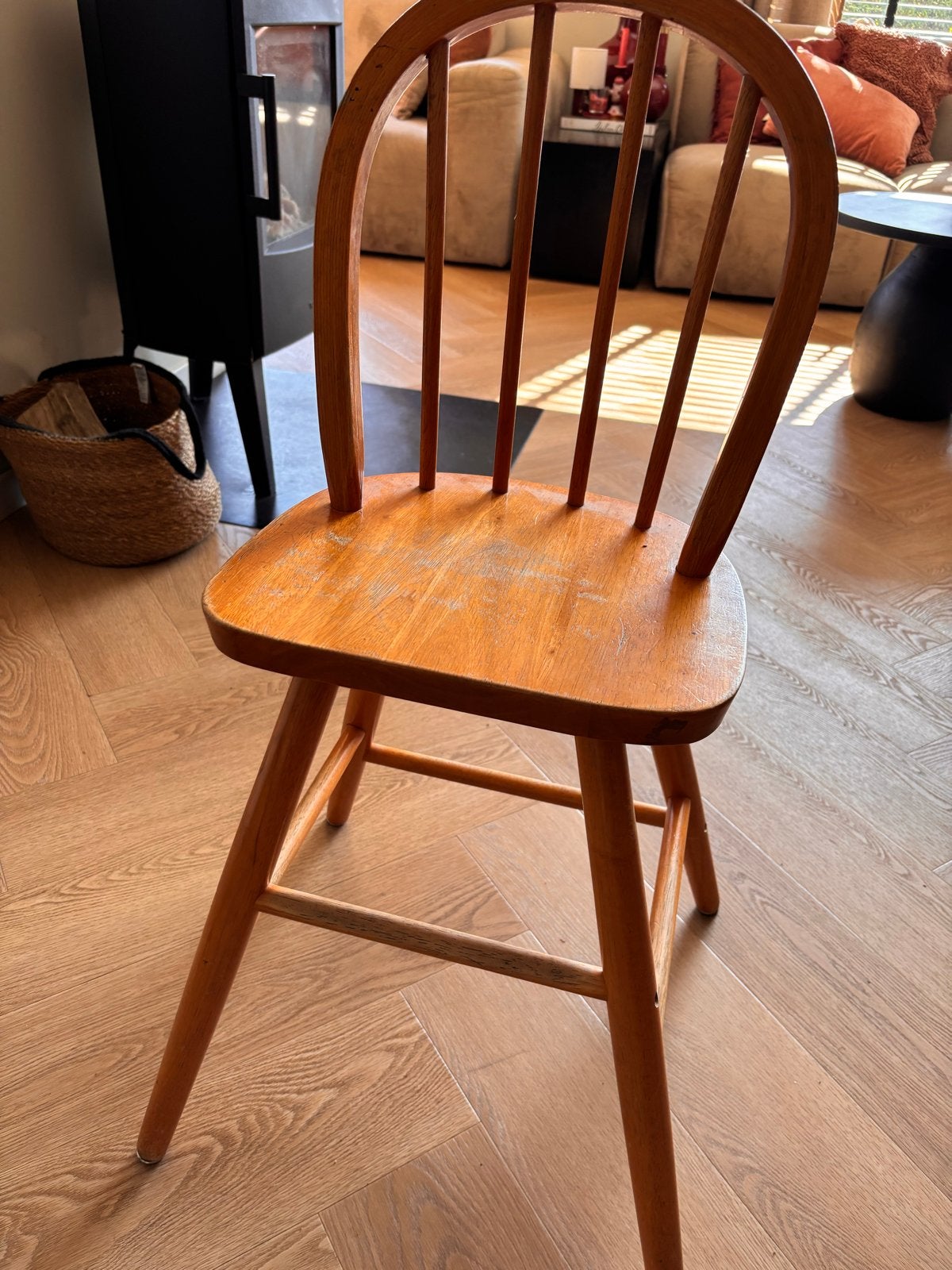 Houten peuterstoel - Vintage design, Ophalen, Gebruikt, Meegroeistoel