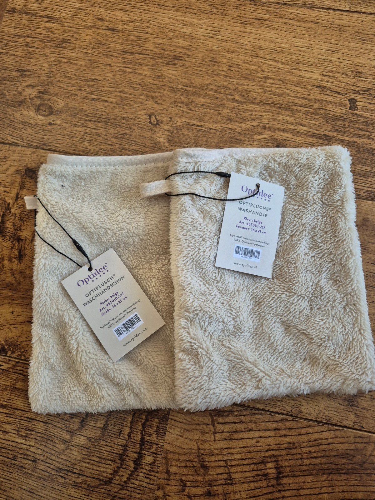 Optidee: 2 pluche washandjes Nieuw!, Ophalen, Nieuw, Wit
