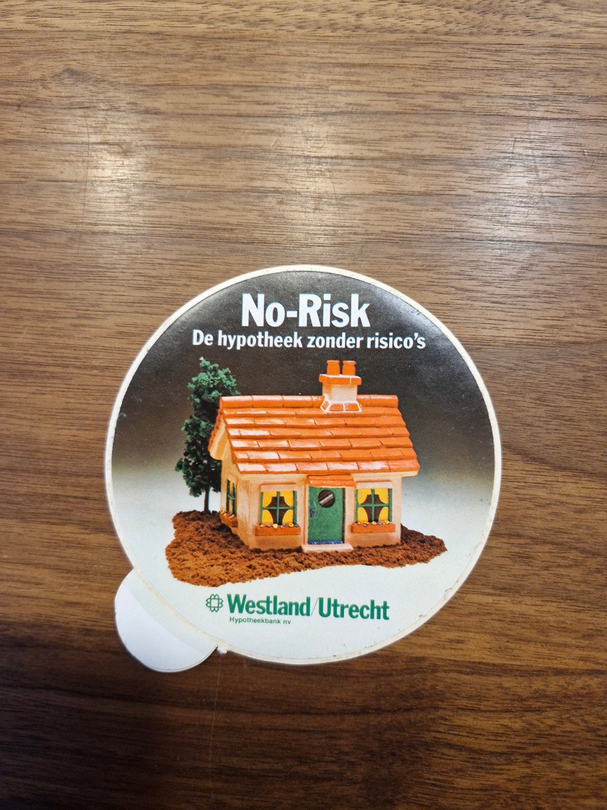11544 Vintage No-Risk Hypotheekbank Westland Utrecht Sticker, Ophalen of Verzenden, Gebruikt, Bedrijf of Vereniging