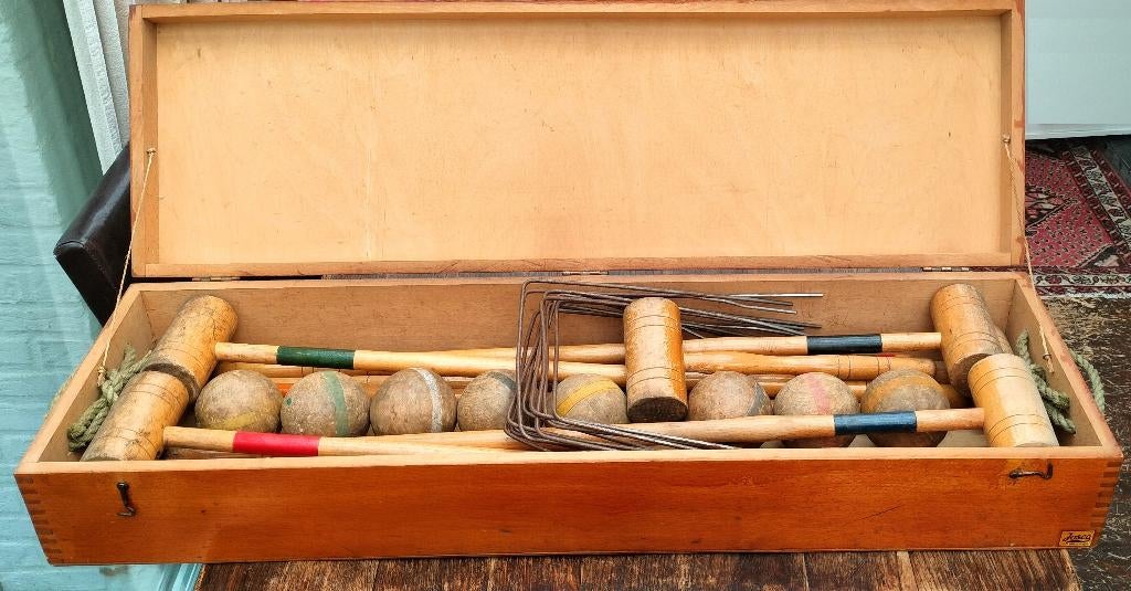Antiek houten croquet set. 2 tot 8 spelers. Compleet. JOSCO., Vijf spelers of meer, Ophalen, Gebruikt, JOSCO