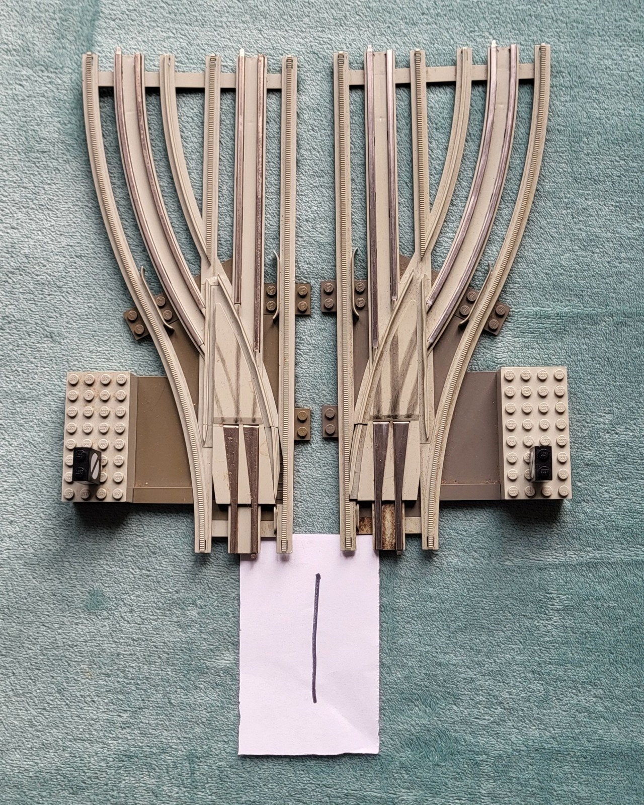 Lego trein 12 Volt grijze rails wissels (Links & Rechts) (1), Ophalen of Verzenden, Gebruikt, Complete set, Lego