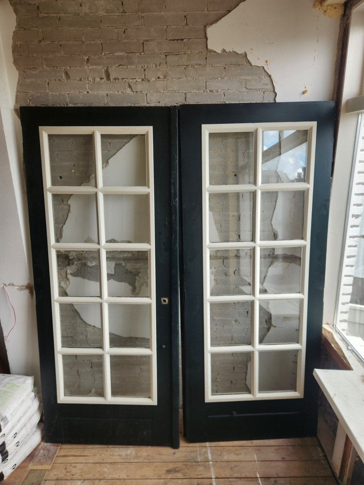 Openslaande hardhout tuindeuren met dubbel glas, 211x174 cm, Ophalen, Gebruikt, 120 cm of meer, Buitendeur