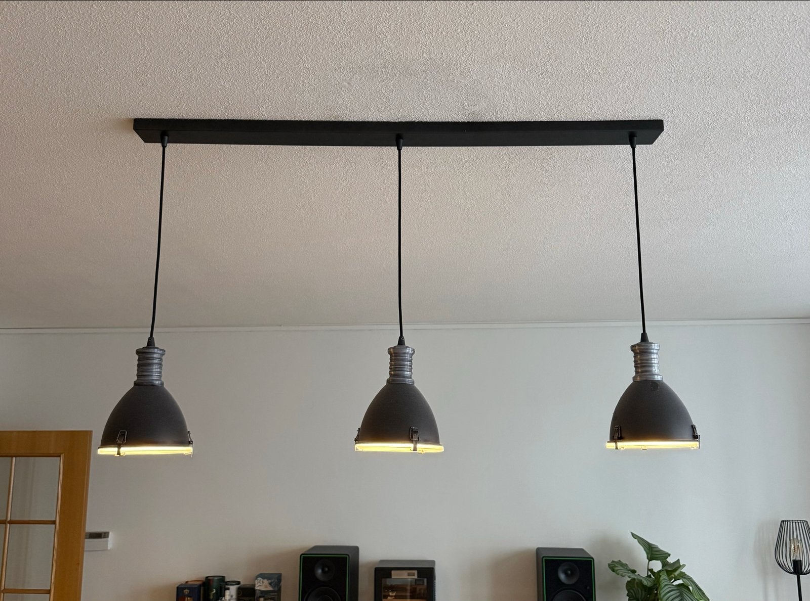Steinhauer hanglamp met 3 kappen - Industrieel design, Ophalen, Gebruikt, E14 (klein), Metaal