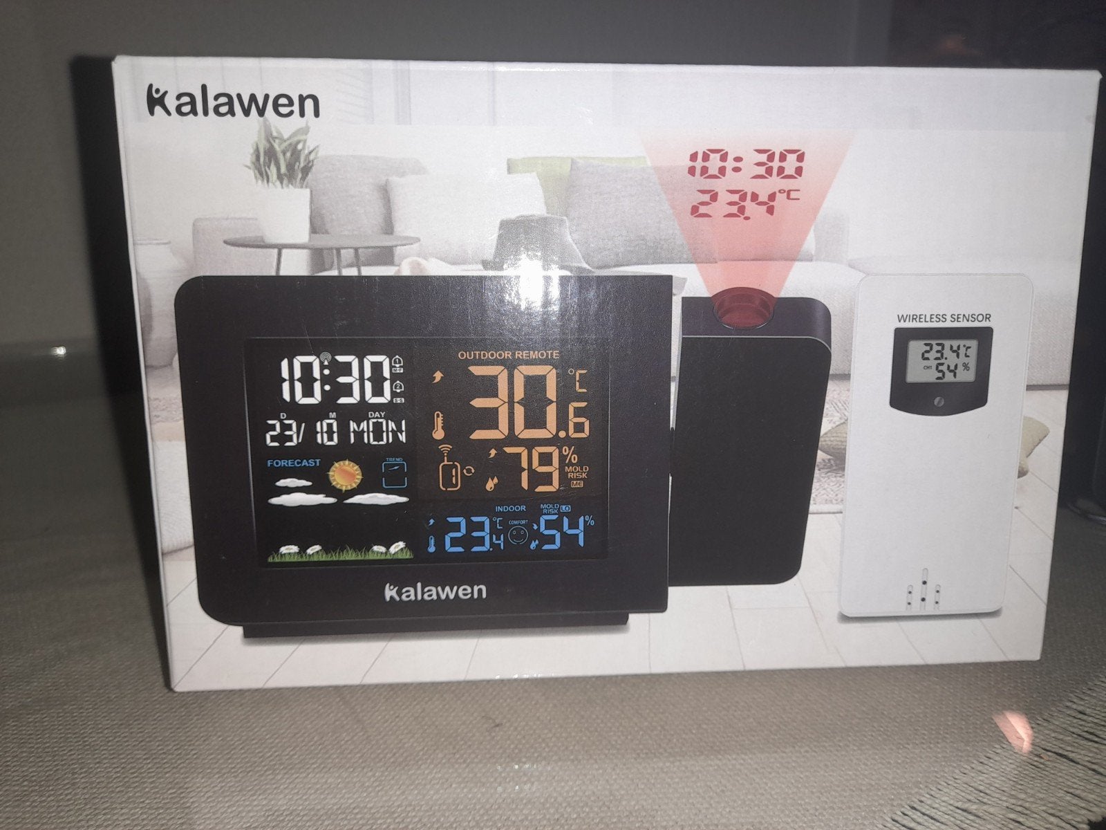 Kalawen Weerstation met Projectie en Draadloze Sensor, Ophalen of Verzenden, Zo goed als nieuw, Weerstation