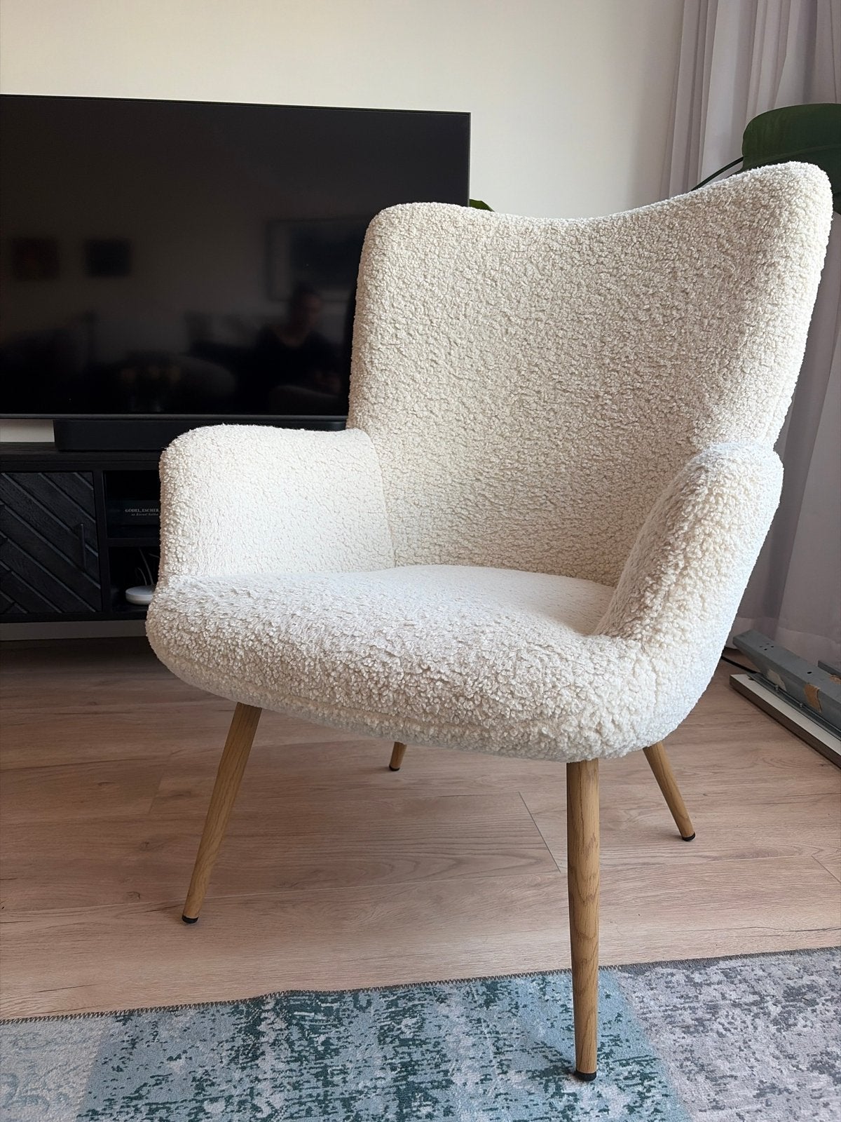 Comfortabele Bouclé Fauteuil - Crème/Wit, Ophalen, Wit, Zo goed als nieuw, Eén