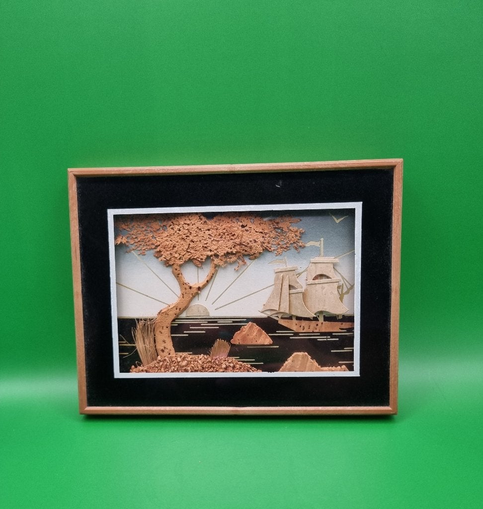 Vintage Chinees kurkdiorama, Antiek en Kunst, Hout, Schilderij, 13 cm, Ophalen of Verzenden