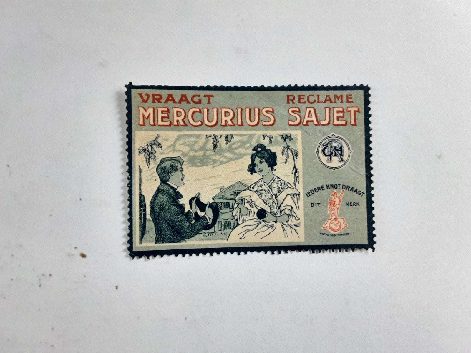 Sluitzegel Mercurius reclame sajet breiwol, Ophalen of Verzenden
