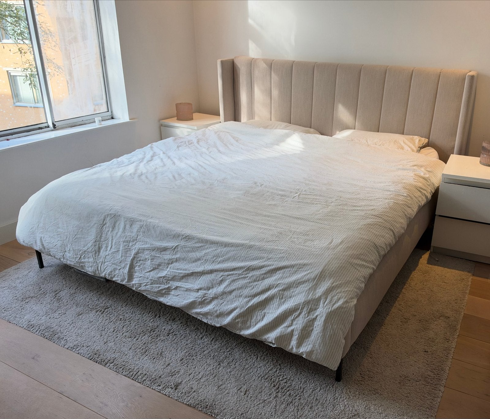 Bed 180 cm - Vandaag ophalen!, Ophalen, Gebruikt, Beige, Tweepersoons
