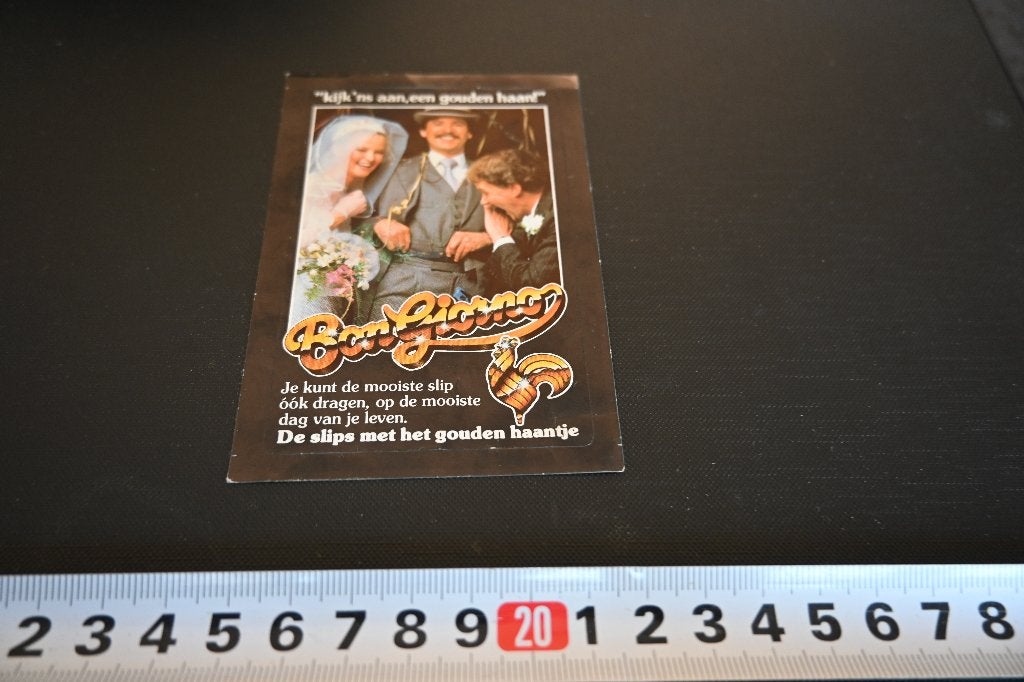 sticker bruid bruidegom gouden haan bon giorno slip, Ophalen, Zo goed als nieuw