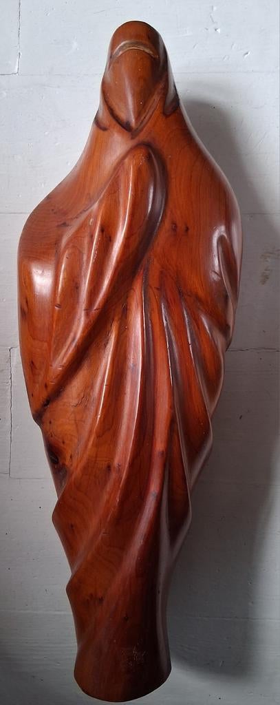 Art deco gestyleerde houten sculptuur gesluierde vrouw, Ophalen of Verzenden