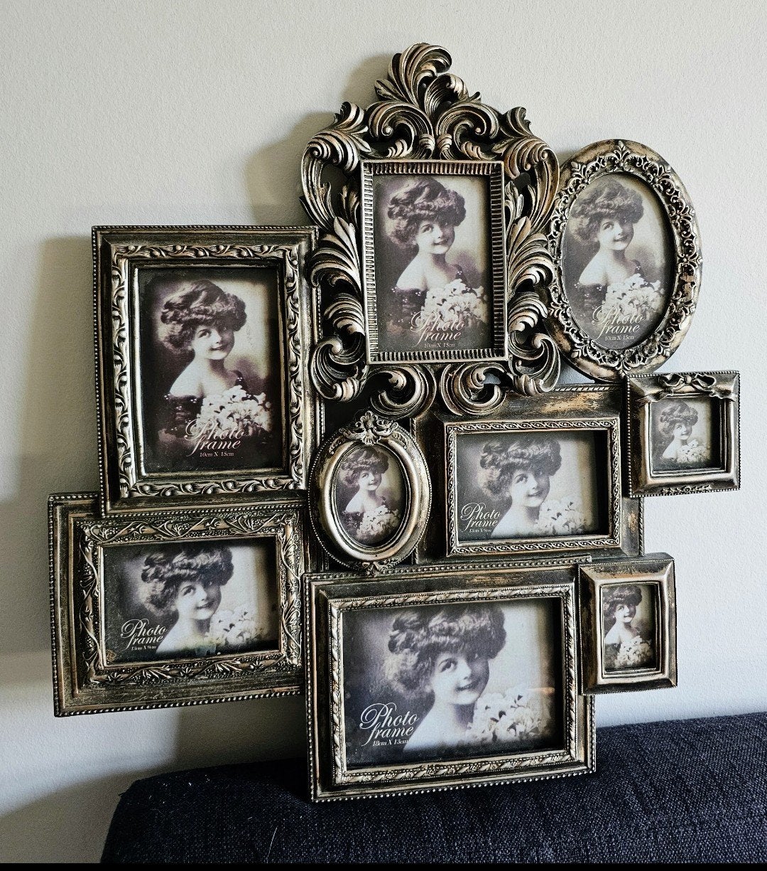 Originele collage fotolijst 56 x 52 zilverkleurig, Huis en Inrichting, Woonaccessoires | Lijsten, Ophalen, Overige materialen