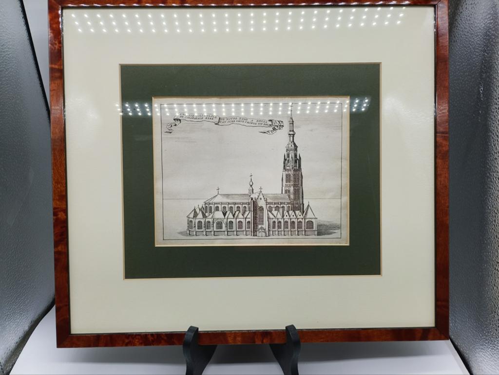 Kopergravure "0nze Lieve Vrouwe kerk" Breda uit ca 1698, Antiek en Kunst, Architectuur, Gravure, 37 cm, 41 cm