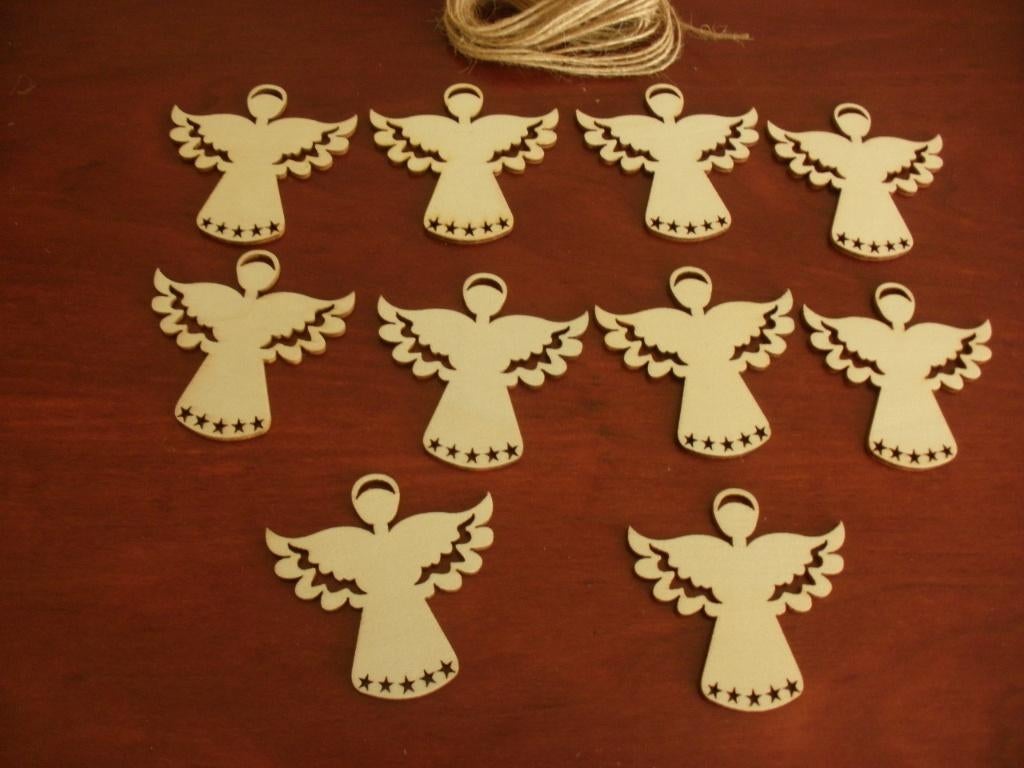 1345-2 - SET 10x HOUT KERST HANGER - ENGEL - Zelf Versieren, Ophalen of Verzenden, Nieuw, Hout, Knutselwerk