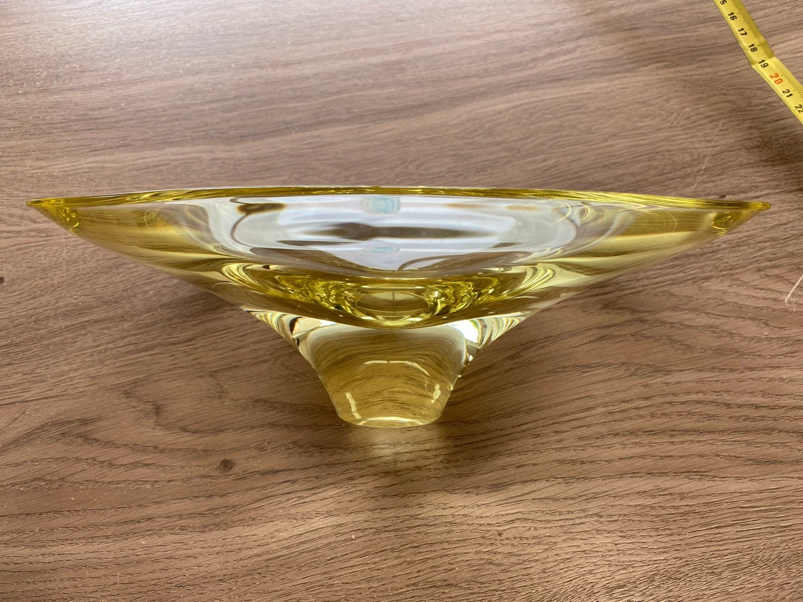 Vintage Boheems Tsjechoslowaaks Glazen Schaal - Geel, Antiek en Kunst, Antiek | Glas en Kristal, Ophalen of Verzenden