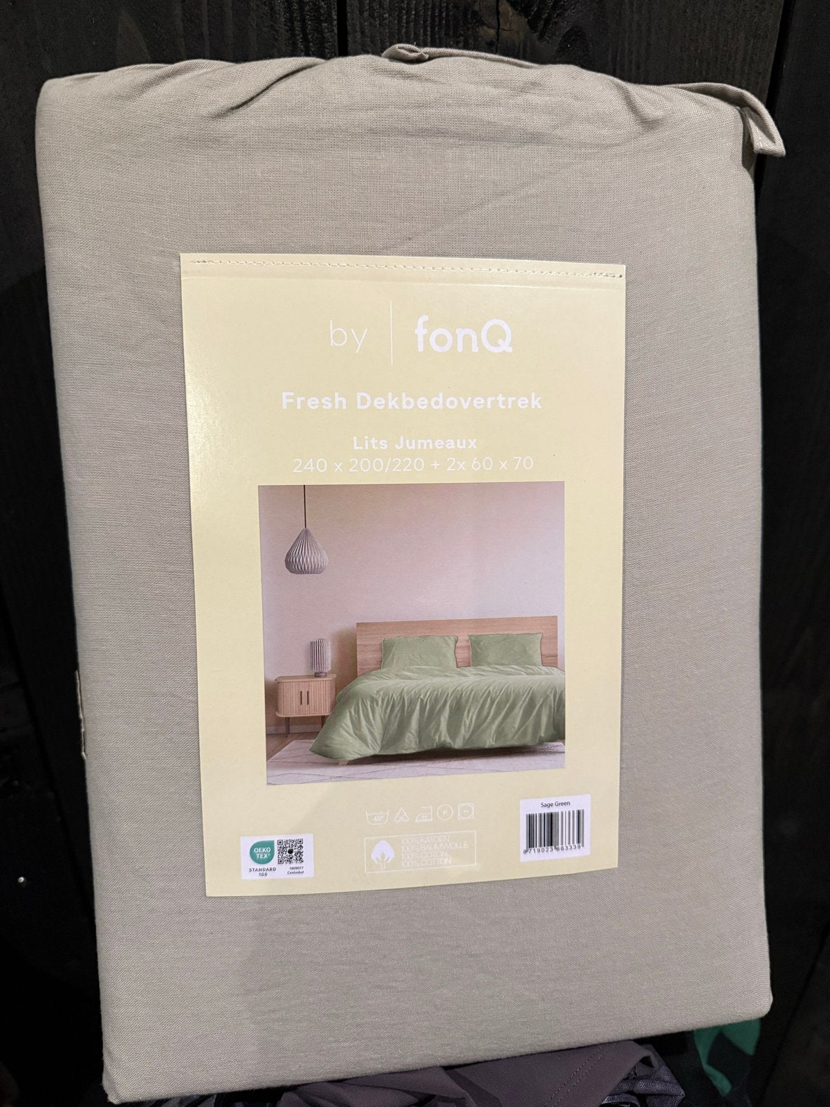 FonQ Fresh Dekbedovertrek Lits Jumeaux Sage Green, Lits-jumeaux, Dekbedovertrek, Katoen, Nieuw