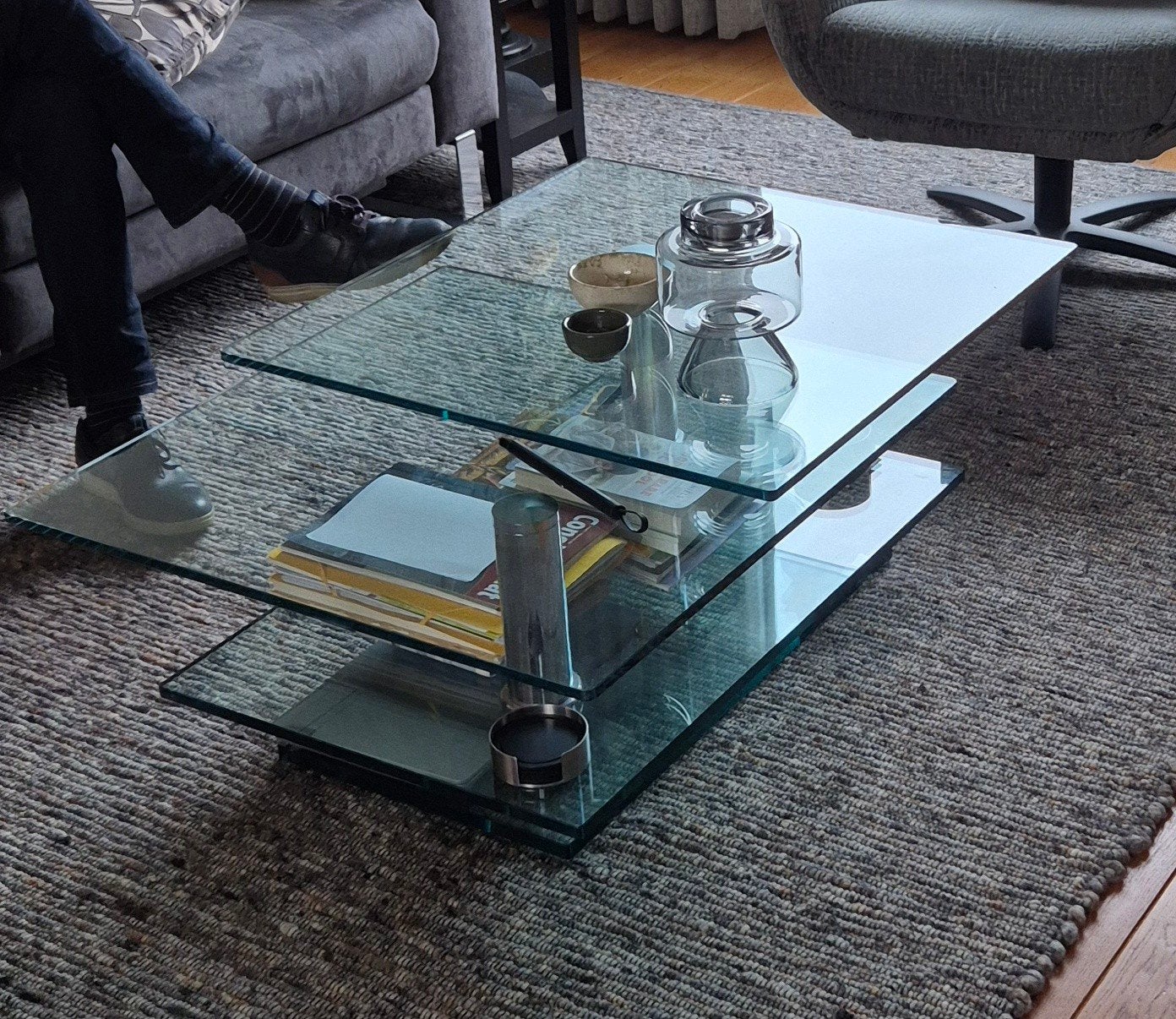 Glazen salontafel, Ophalen, Gebruikt, 100 tot 150 cm, 50 tot 100 cm