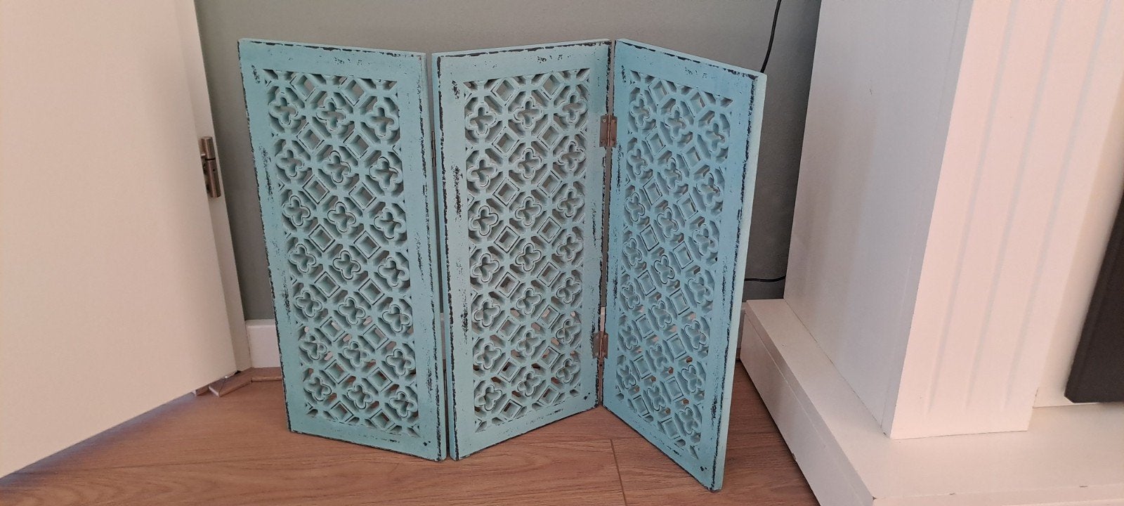 Decoratief houten mini kamerscherm, lichtblauw, Huis en Inrichting, Ophalen, Nieuw