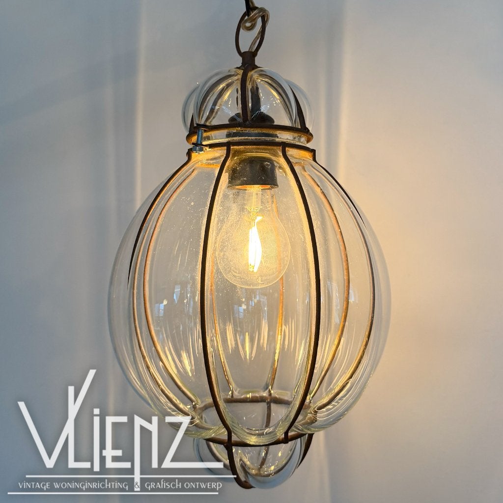 Vintage, brocante Venetiaanse lamp glas metaal, Ophalen, Gebruikt, -, -