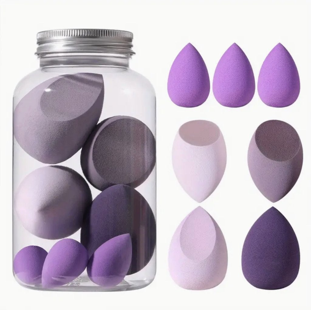 7 delig make-up beauty blender sponge set met storage box, Gehele gezicht, Paars, Nieuw, Ophalen of Verzenden